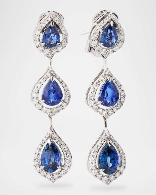 18K White Gold Blue Sapphire and Diamond Earrings